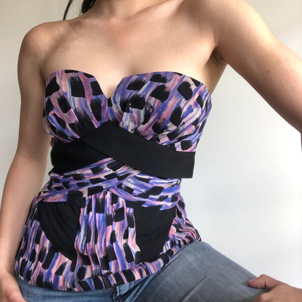 BEBE Strapless Silk Strapless Top